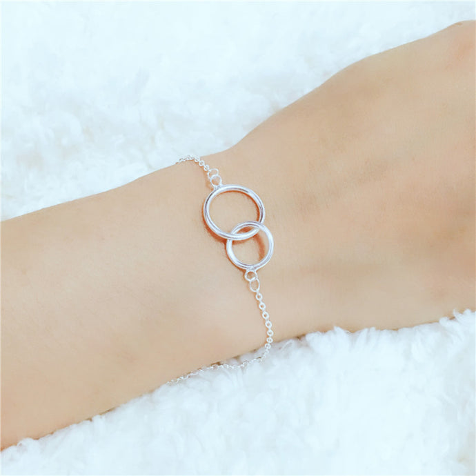 925 Sterling Silver Double Round Circle Bracelets For Wome