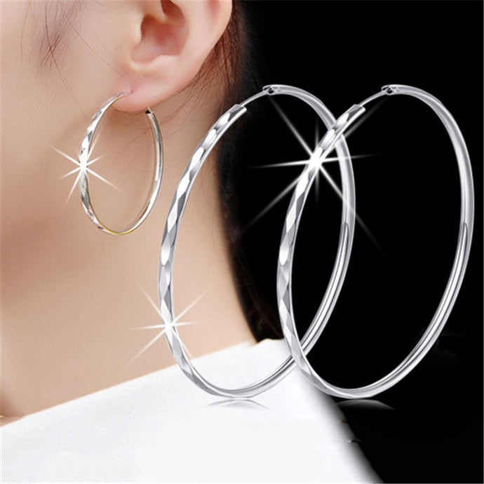 925 sterling silver earrings simple style rhombus hoop earrings for women