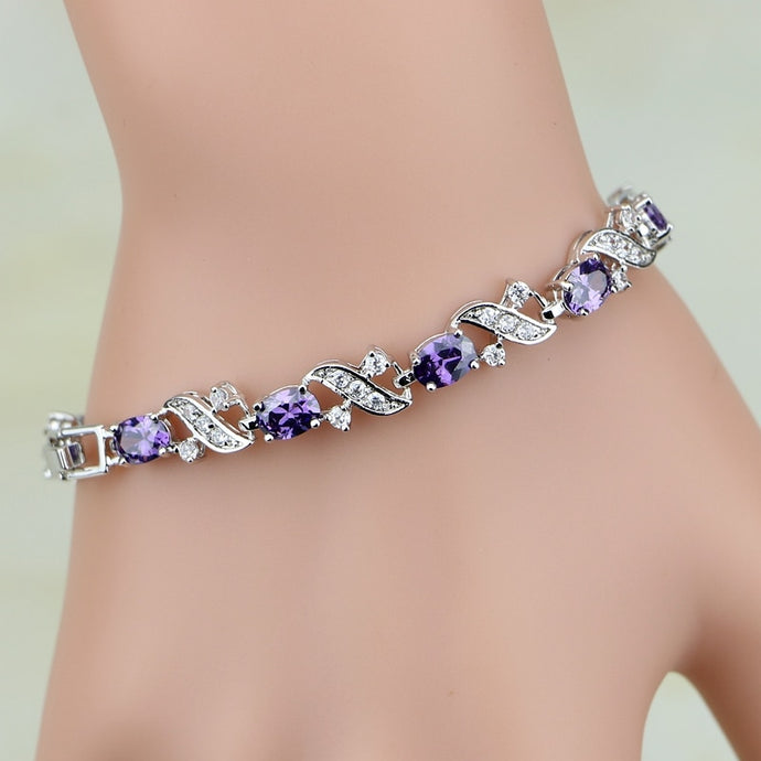 925 Sterling Silver Jewelry Mystic Purple Cubic Zirconia White CZ Charm Bracelets For Women