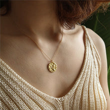 Load image into Gallery viewer, 925 Sterling Silver Baroque Lion Necklace Women Gold Round Dream Coin Constellation Necklace