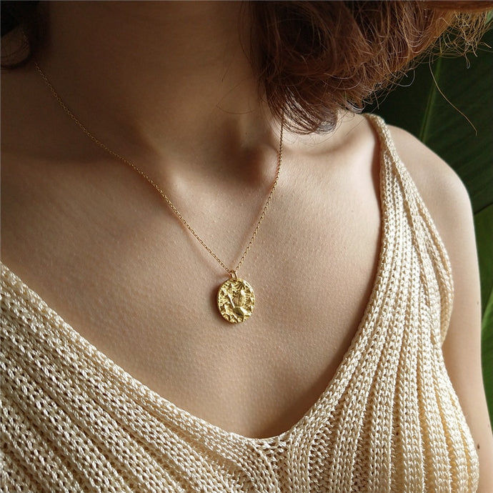 925 Sterling Silver Baroque Lion Necklace Women Gold Round Dream Coin Constellation Necklace
