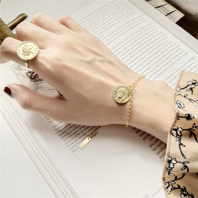 925 Sterling Silver Figure Coin Bracelets Gold Round Fashion