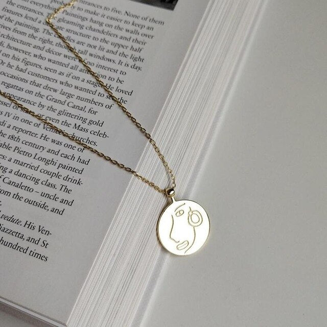 Gold Color 925 Sterling Silver Abstract Coin Pendant Necklaces