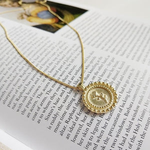 925 Sterling Sliver Coin Pendant Necklaces Rose Flower Chain Gold Color Disc Layering Choker Necklace